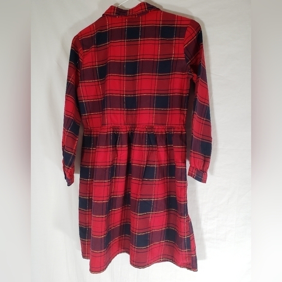 Oshkosh b'gosh Girl's Red And Black Dress with Golden Lining Button Down Sz 10 - Picture 4 of 6